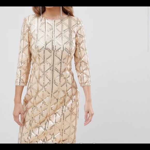 ASOS GOLD SEQUIN DRESS PETITE - Picture 1 of 9